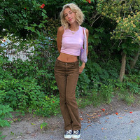 Sweetown sztruks Y2K biegaczy kobiet Cargo spodnie 90s Streetwear karmel brązowy niskiej talii E dziewczyna estetyczne proste spodnie kobiet 3